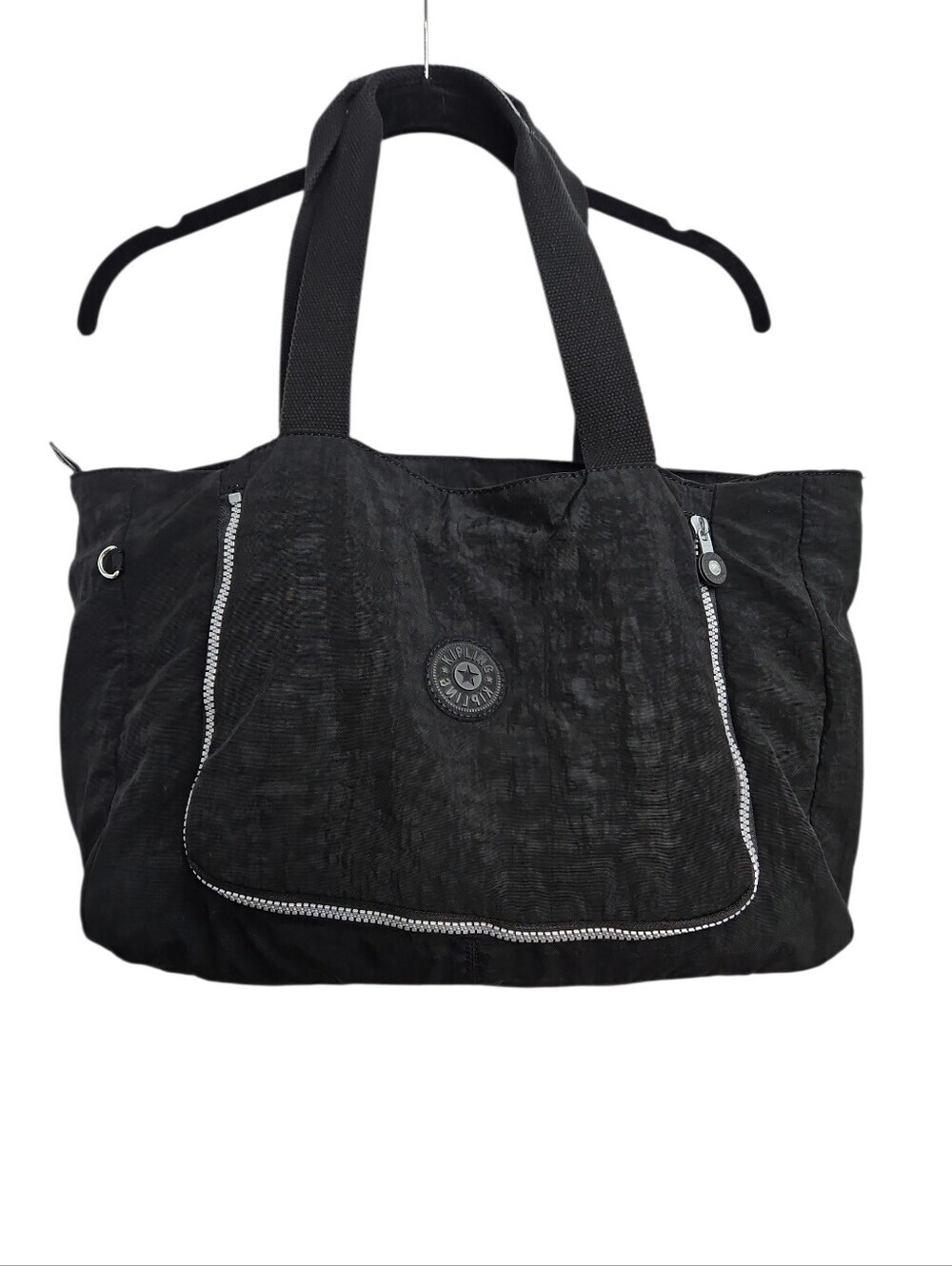 Kipling Black Tote Bag Large Size Shoulder Bag Tote Silver Hardware 18x11